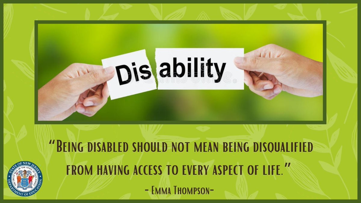 NewJerseyDOE's tweet photo. “Being disabled should not mean being disqualified from having access to every aspect of life.” – Emma Thompson #InternationalDayOfPeopleWithDisabilities https://t.co/j1Yv3MjcYa