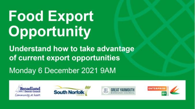 #webinar: Understand how to take advantage of current #export opportunities for food businesses. Covering shipping routes, maritime logistics, developments &amp; solutions with local businesses. 

📅6 Dec at 9am 

Register interest: business.support@southnorfolkandbroadland.gov.uk