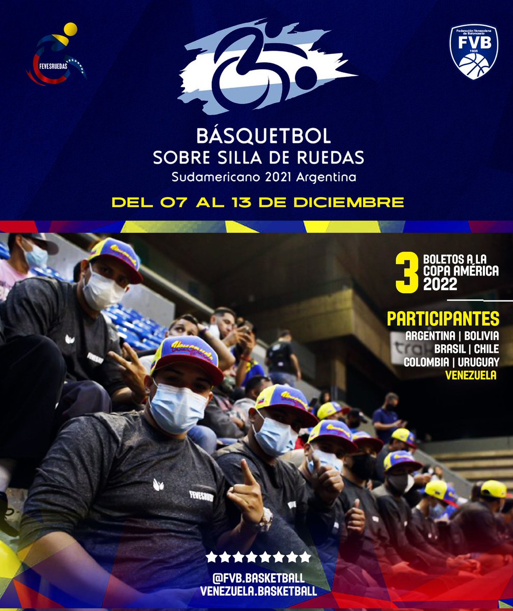 FVBbasketball's tweet photo. 🧑🏽‍🦽🏀 La selección masculina de baloncesto sobre silla de ruedas, representada por la Federación Venezolana de Deportes sobre Silla de Ruedas, estará disputando desde el 07 hasta el 13 de diciembre el Campeonato Sudamericano de Baloncesto sobre Silla de Ruedas. https://t.co/kEwwLp6d9s