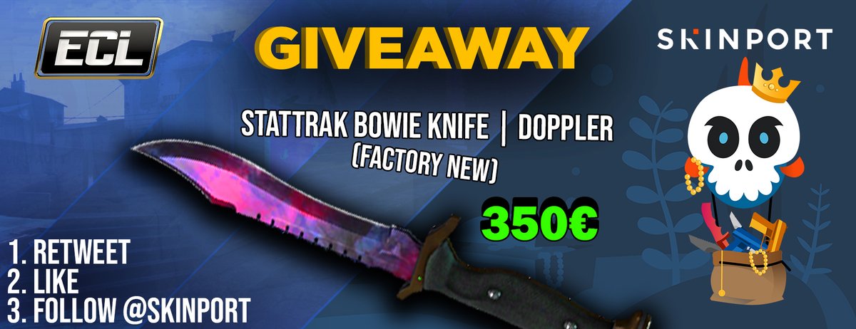 ECL_europe's tweet photo. Here's a Giveaway to kick in the 39th season!
🏆 StatTrak™ Bowie Knife | Doppler (fn) P2

1. Like
2. Retweet
3. Follow @Skinport  and @ECL_europe 
4. Comment: Posture Check!

ECL Division 3  (lvl 4-3-2-1) will be FREE to play during the first week of this season, don't miss it! https://t.co/PZIBjCdDfN