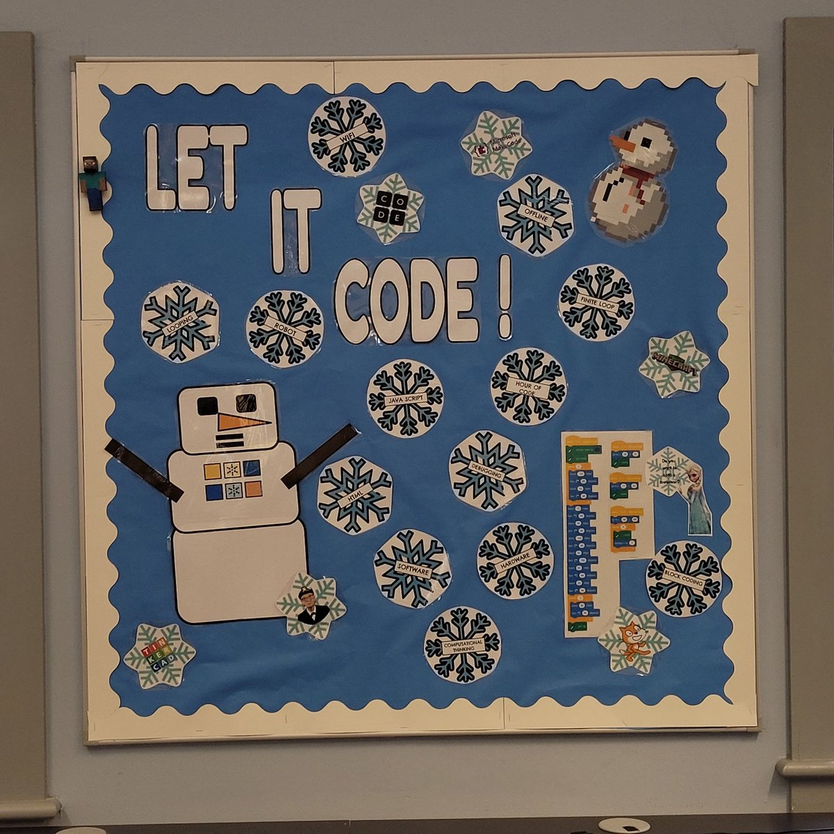 Gearing up for #HourOfCode and <a href="/CSEdWeek/">CSEdWeek</a> next week. Bulletin board at the ready. Thanks to <a href="/naomimeredith_/">Naomi Meredith</a> for some of the elements! <a href="/PlayCraftLearn/">Minecraft Education</a> <a href="/scratch/">Scratch Team</a>