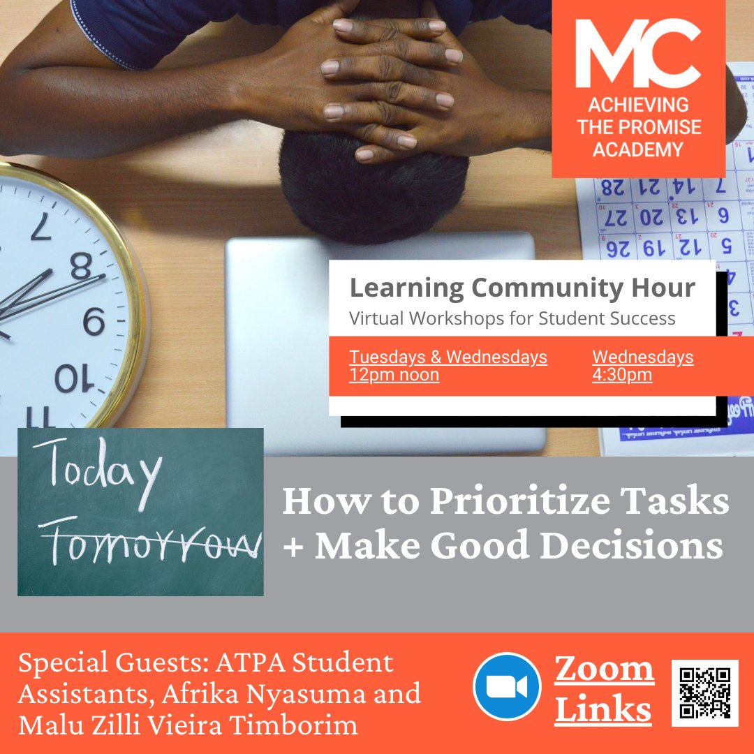 atpa_mc's tweet photo. During this time of the semester, it's common to feel overwhelmed by everything you need to get done. 

Learn how to organize and prioritize those tasks so you can use your time well, and manage the stress of this time of year!

Zoom links: https://t.co/2hD20UEhht https://t.co/DJ2BsEfoIu