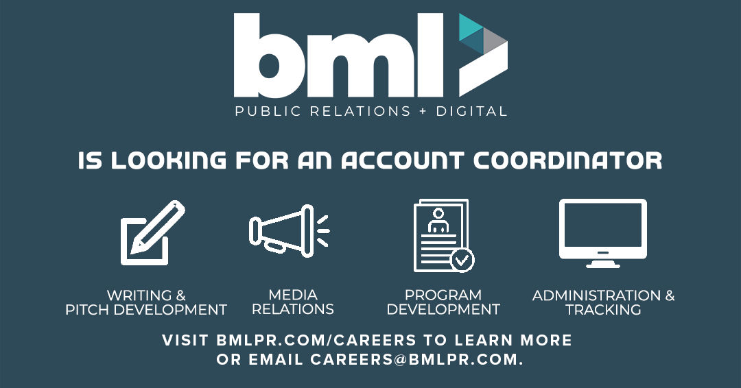 BMLPR's tweet image. BML is hiring an Account Coordinator! Be a part of our fast-growing team and work with some great client partners! Click to learn more.

bmlpr.com/careers/#ac
