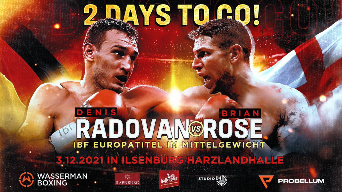 WassermanBoxing's tweet photo. DAYS OUT: 2๏ธโฃ๐ฅ
@DenisRadovan and @Brian_Lion_Rose face off for IBF European Middleweight Gold this Friday ๐ฉ๐ช ๐ด๓ ง๓ ข๓ ฅ๓ ฎ๓ ง๓ ฟ #RadovanRose
๐ค @probellum @SauerlandBros
#Boxing https://t.co/x0jnoE6hbs