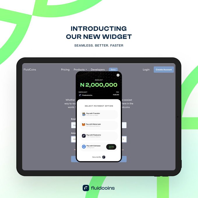 An image showing the new Fluidcoins Checkout widget