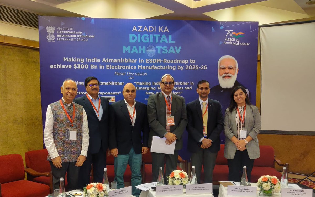 ELCINA_INDIA's tweet photo. ELCINA industry leaders do a deep dive to analyze factors for strengthening electronic components eco-system @ Azadi ka Amrit Mahotsav celebration.

Sanjiv Narayan Amrit Manwani Pankaj Gulati Vinod Sharma Gagan Bansal Ashita Gupta https://t.co/FvLTuTLvxe