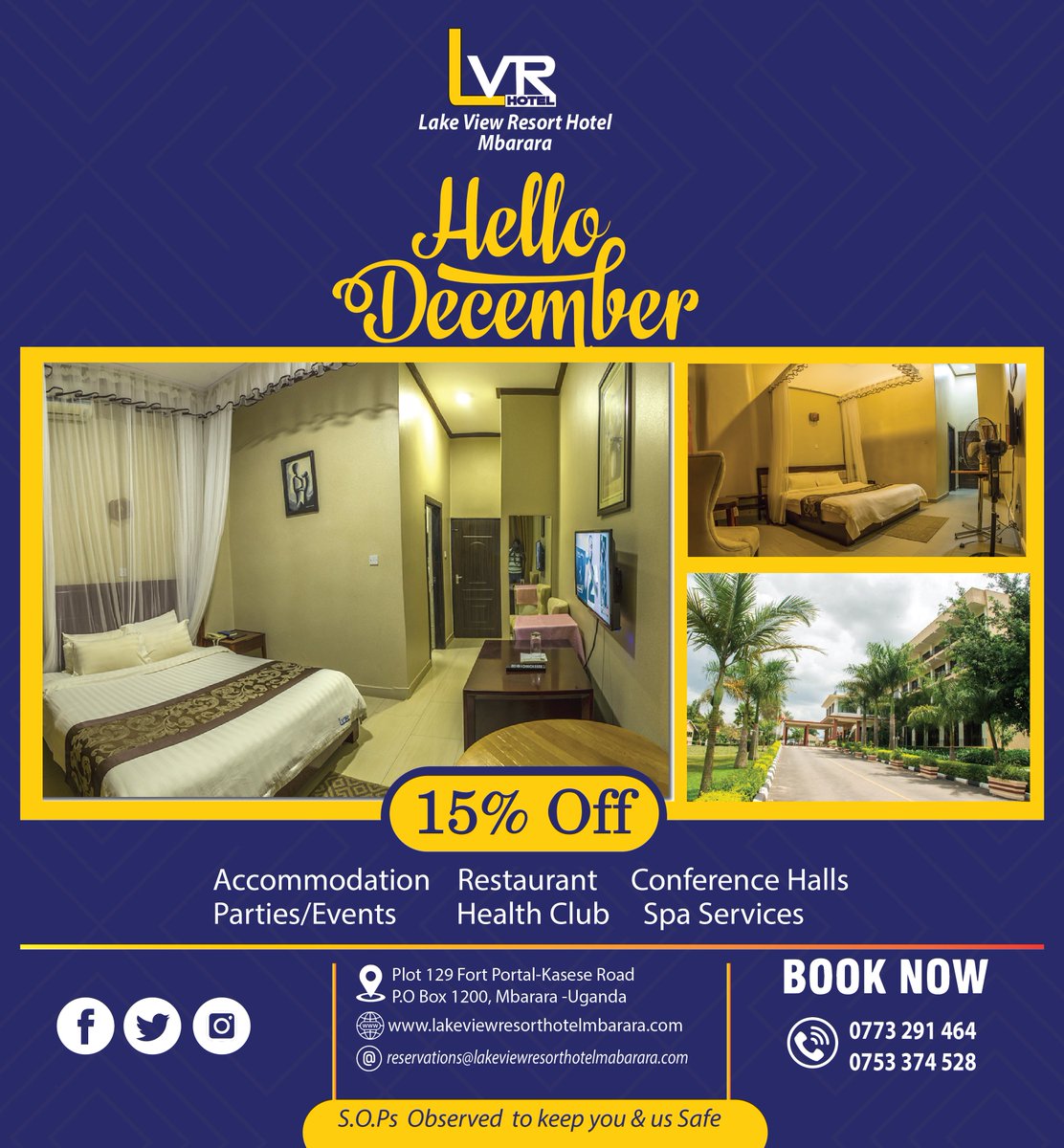 LakeViewHotelUG's tweet photo. HELLO DECEMBER
We are here with Accommodations, Restaurants, Conference Halls, Parties/Events, Health Club and Spa Services.
BOOK NOW; 0773291464 / 0753374528
#Staycation2021 #Staycation2022 #staysafe #socialdistancing #homeawayfromhome #hotels #hospitality https://t.co/buPKfny9ek