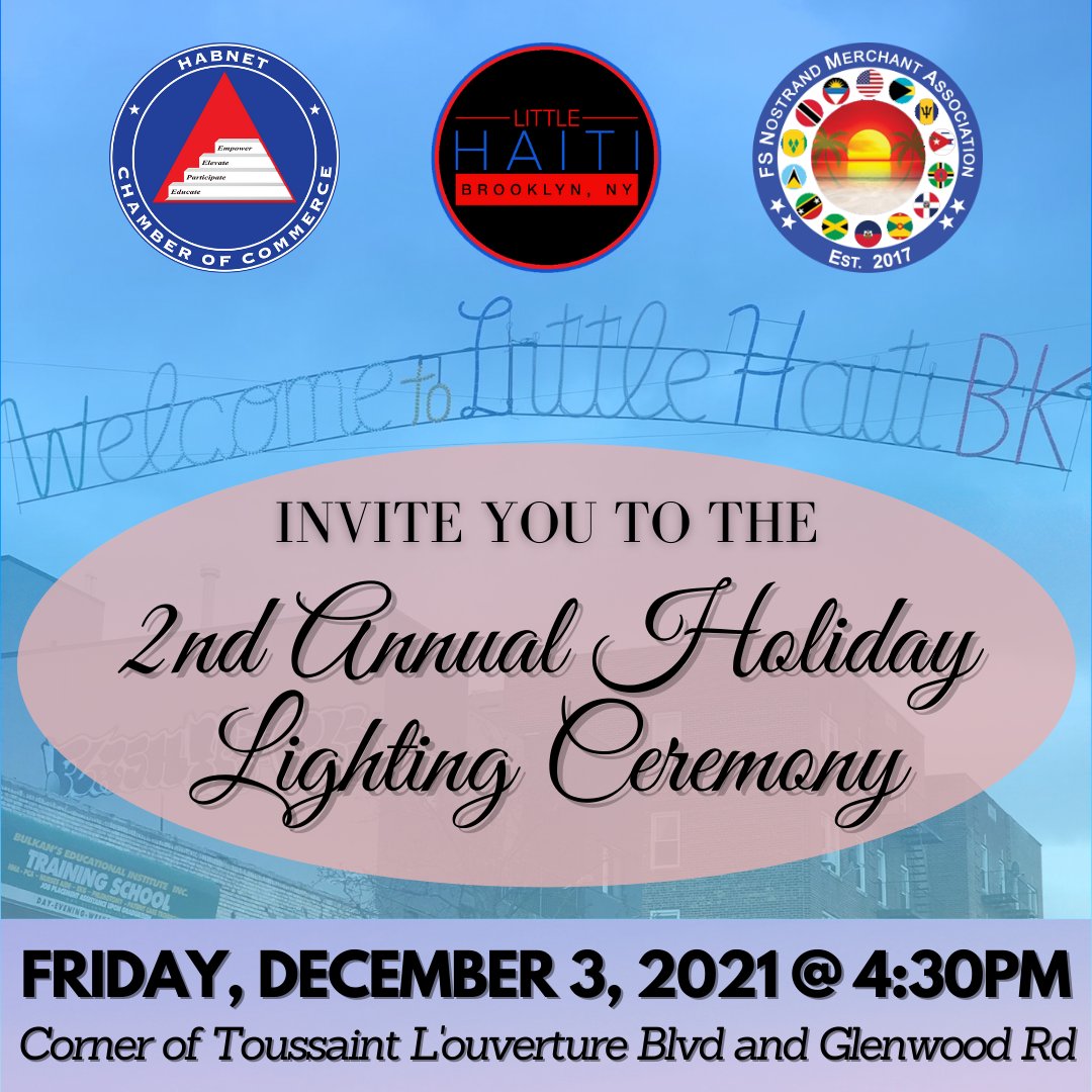 Join us FRIDAY, December 7 at 4:30pm as we celebrate our community with featured elected officials by turning on the holiday lighting installed on Nostrand Avenue! Meet us between Farragut and Glenwood Roads where we will showcase our community to start the holiday season.