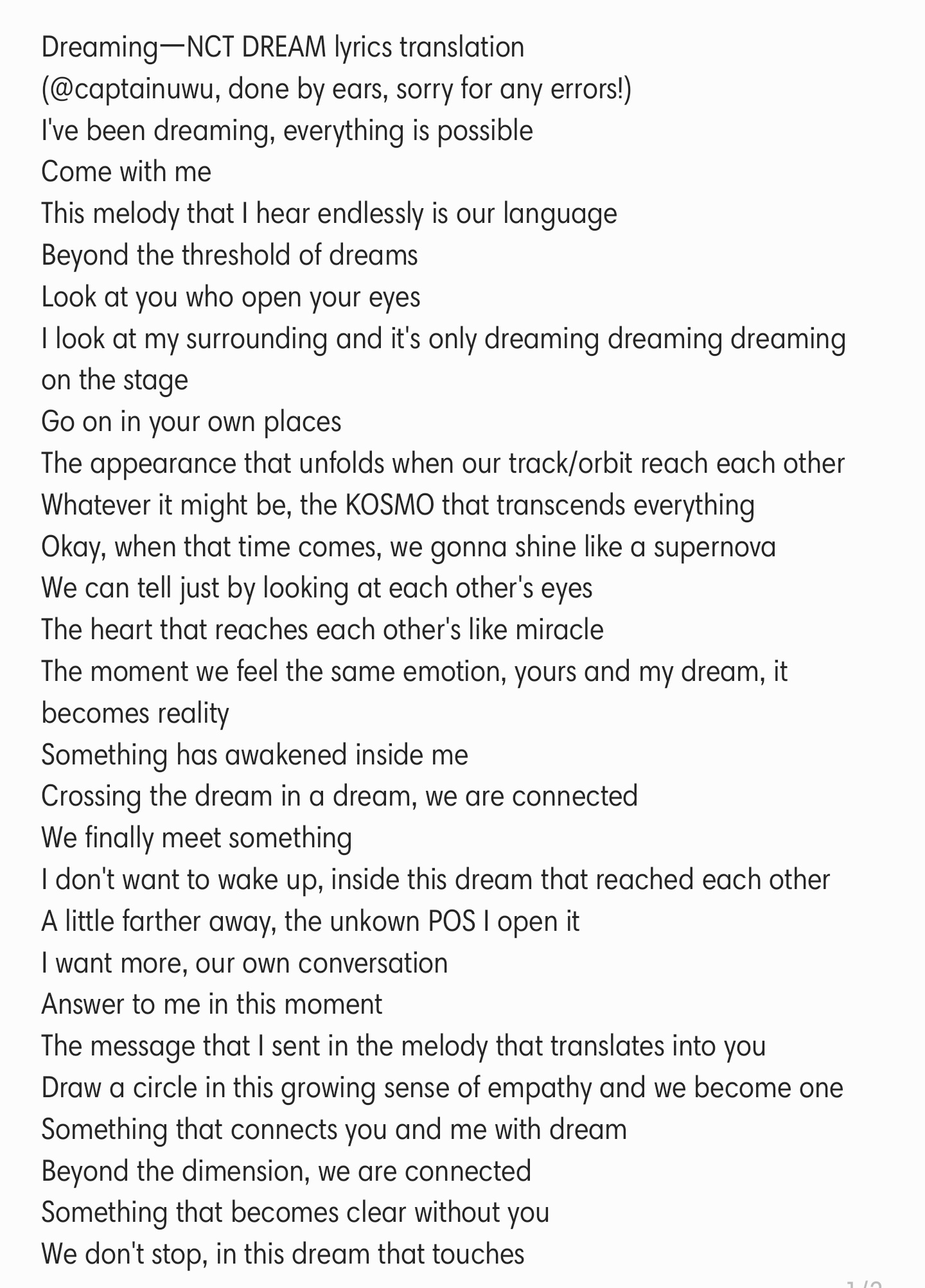 Dyva Nctsmtown Dreamingㅡnct Dream Lyrics Translation Done By Ears Sorry For Any Errors T Co 2r4qtxfmxh Twitter