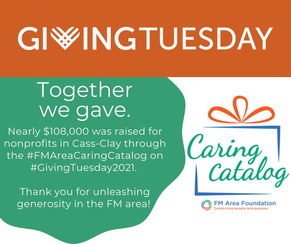 WOW!! What a fantastic #GivingTuesday2021. Thank YOU for donating yesterday and unleashing generosity in the FM area. Together, we raised nearly $108,000 for local nonprofits!!
ow.ly/asbc50H0Z9H