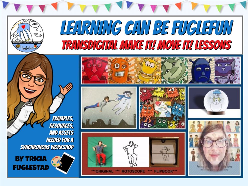 TriciaFuglestad's tweet image. IT WORKED! Let's do this 
Reach out to set up synchronous virtual PD for creating on iPads based on my K-5 #transdigital #artsed #edtech #STEAM #SEL lessons 
Hands on workshop:
#animation 
#stopmotion 
#rotoscope
#GreenScreen  
See my packaged lessons
bit.ly/fuglefunstore