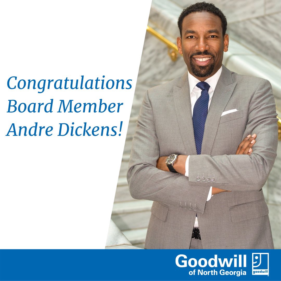 GoodwillNG's tweet photo. Congratulations to our board member, Andre Dickens, on becoming Atlanta’s 61st mayor. 

We look forward to seeing all of the positive things you do for our great city. #GoodwillNG https://t.co/8SsUms7520