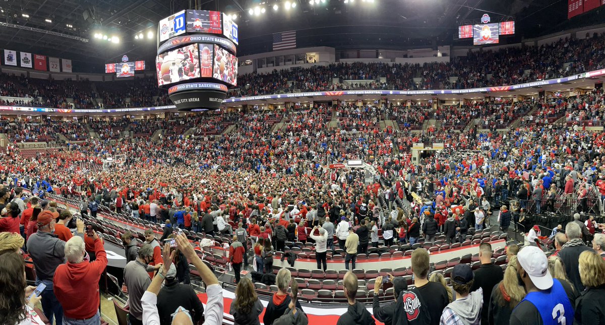 james_baumann's tweet photo. Let the record show that Evan and I followed the indoor mask rules last night even as we yelled our fool heads off. In related news, I have one heck of a sore throat this morning. @OhioStateHoops #OSUvsDuke https://t.co/tqvCYQQhrQ