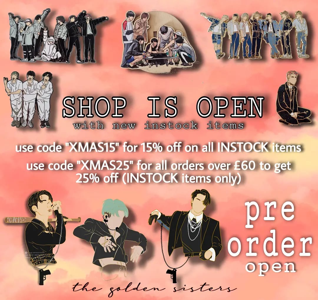 t_goldensisters's tweet photo. SHOP IS OPEN with new items and preorders 🤩 https://t.co/gQyRBpGfo7
#bts #btsarmy #btsptd #btspins #kpop #bts3j #btsanpanman #btsinthesoop #DAECHWITA #kpopsell #kpoppins https://t.co/o3brVfCQtQ