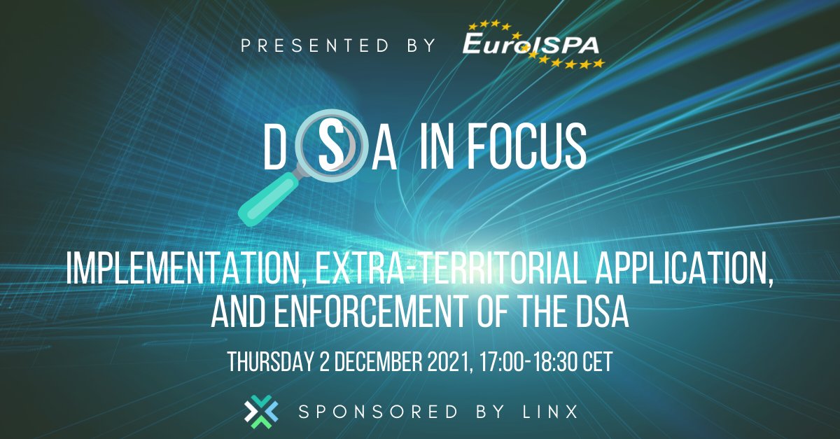 ⌛There's still time to register for our online #DSAinFocus panel discussion tomorrow on the implementation, extra-territorial application, and enforcement of the DSA!

📅Thursday 2 Dec. at 17:00 CET 
👉Register here: bit.ly/3oXUTBR

#DSA #digitalservicesact #panelevents