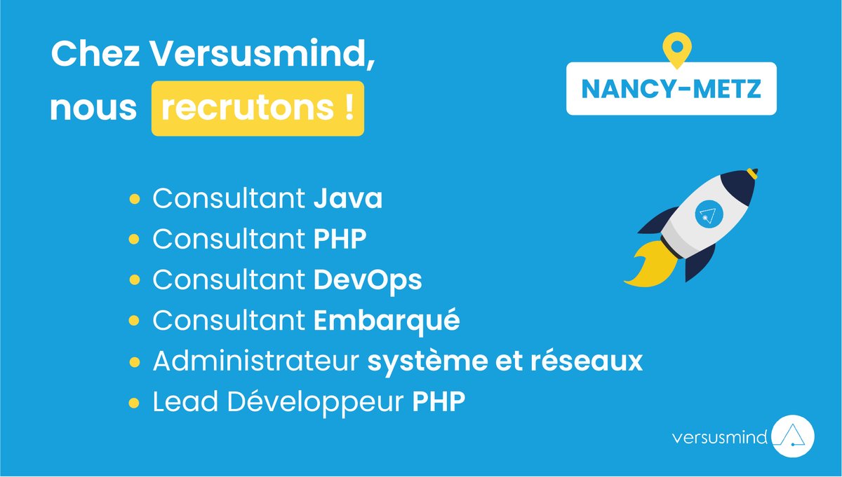 #Recrutement 📢 - Nous recherchons de nouveaux talents sur le secteur #Nancy-#Metz pour intégrer nos équipes 
👉Consultez les offres : lnkd.in/dWHT2pZ

#it #icicarecrute #emploi #informatique #nancy #metz #tech #digital #java #php #devops #consultant #versusmind