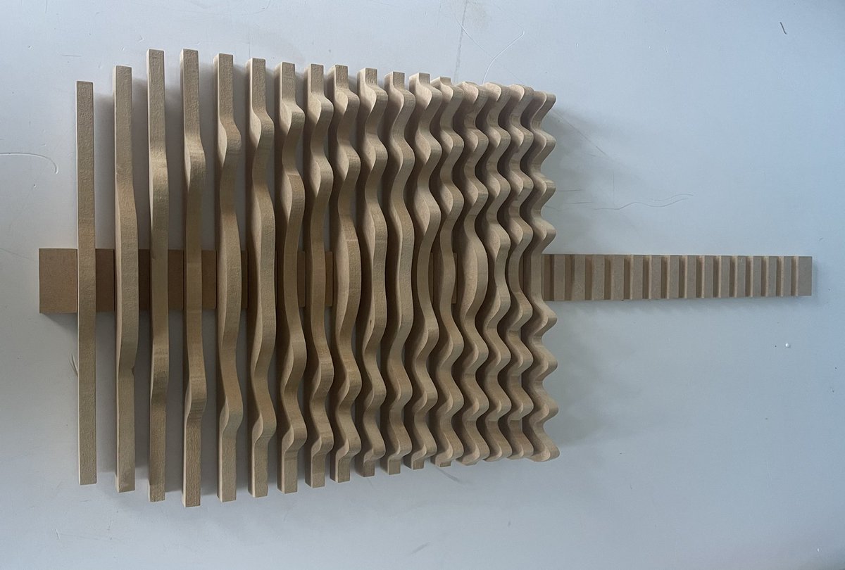 CncRecreative's tweet photo. We have started on this Parametric wall art design which slots together on the track behind. #waves #ripples #water #droplet #circles #wavy #patterns #3D #ParametricDesign #WallArt #CNC #Decorative #InteriorDesign #Decor #Sculpture #Slats #SlotTogether #Vectric #Aspire #Maker https://t.co/g3et9fZ4jL