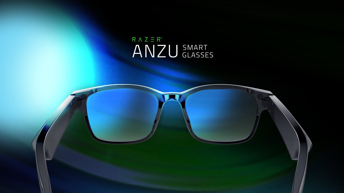 Razer's tweet photo. Reduce eye fatigue with the Razer Anzu Smart Glasses. With its 35% blue light lens filter, the Razer Anzu protects your eyes by reducing screen glare and eyestrain, keeping them feeling fresh and focused while gaming or working. 

 Find out more today: https://t.co/JAvQt6Ctbo https://t.co/AzQk2f8CWf