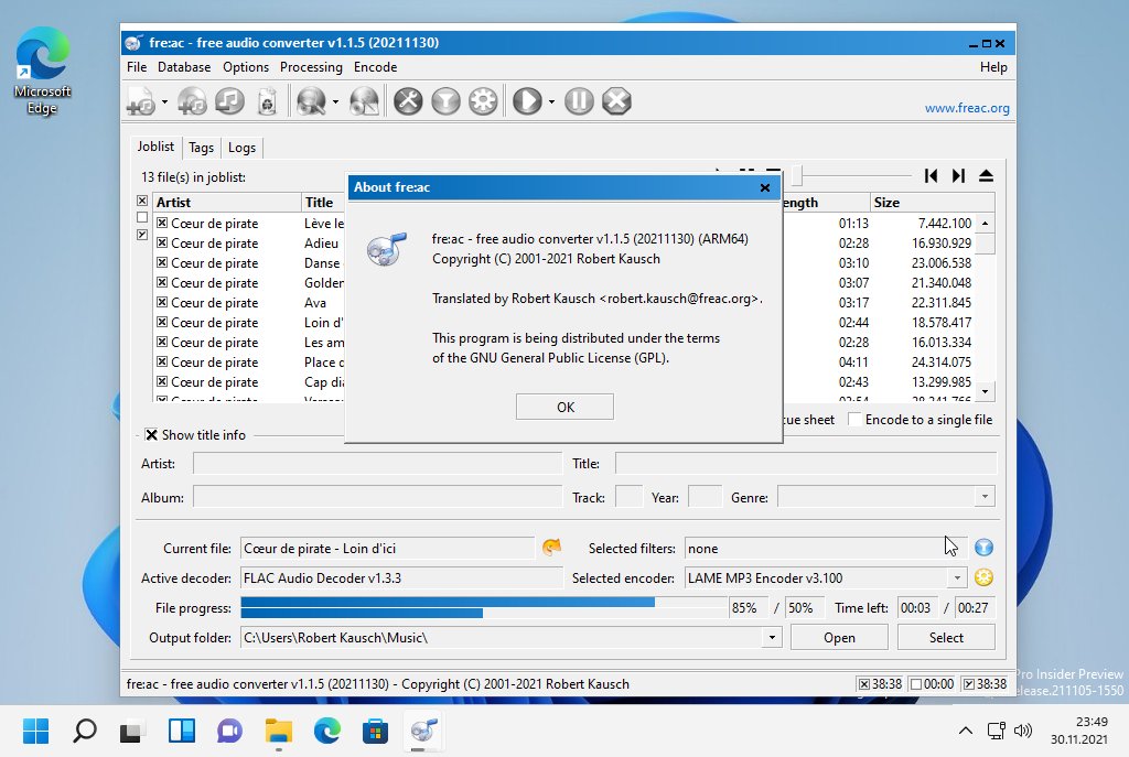 freacproject's tweet photo. fre:ac 1.1.6 will officially support Windows on ARM64, bringing great performance improvements to everyone using fre:ac on Windows ARM64 devices like the @Surface Pro X. Continuous builds are already available: https://t.co/tjHj74zw4r https://t.co/sqKWMA16bR