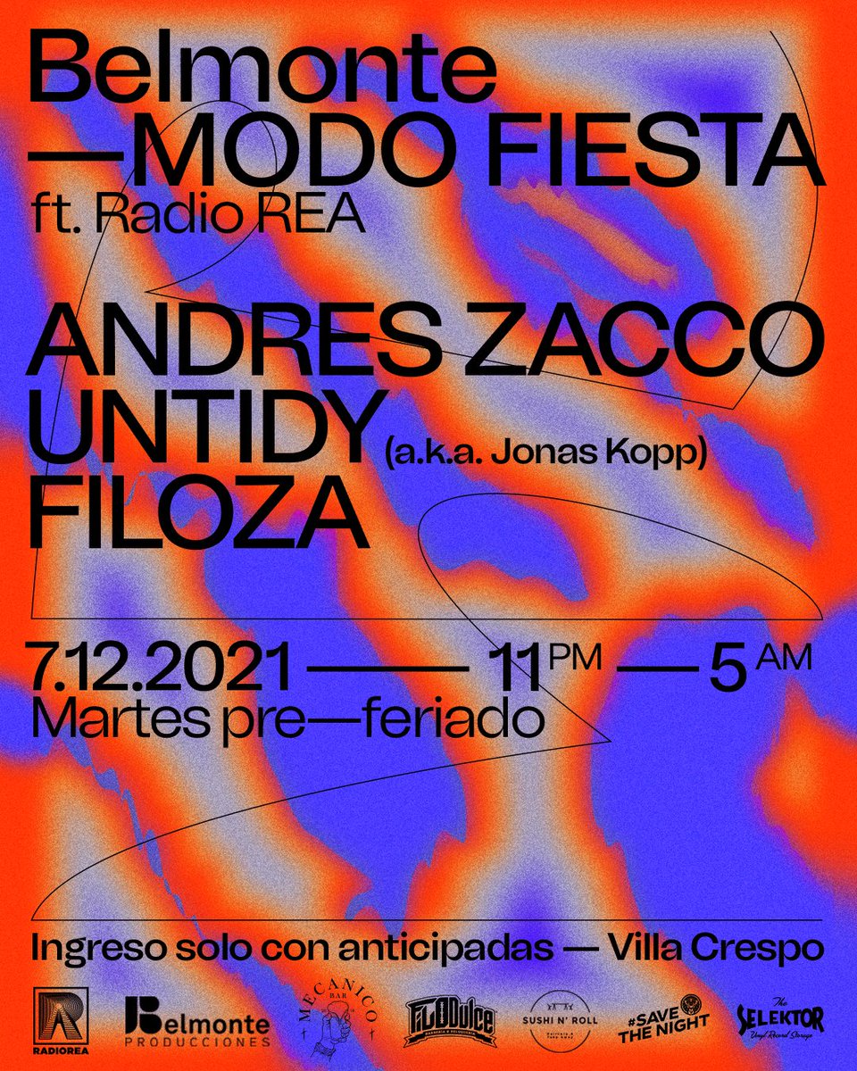 BelmonteProd's tweet photo. ¡VOLVEMOS! Lxs esperamos junto a @radiorea el próximo martes (miércoles feriado) en una inmejorable locación para estar en MODO FIESTA. Protagonizan el line-up dos referentes de la escena local como @andreszacco y @jonaskopp, quien se presentará como Untidiy, su aka más housero. https://t.co/8AFqgLIMP7