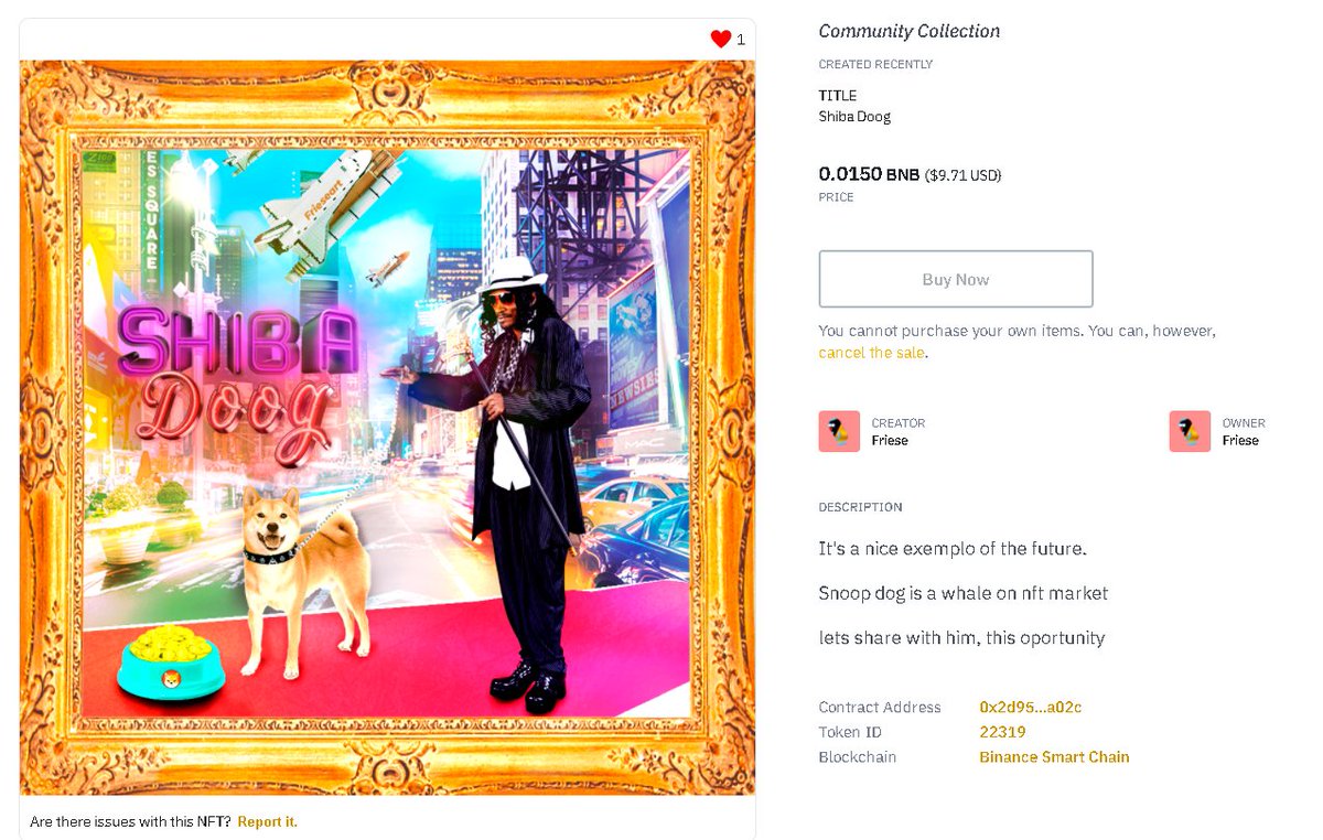 FrizaNFT's tweet photo. @Shibtoken @SnoopDogg @elonmusk 
Im just selling my nft creation, if u like, why not buy?

Link:https://t.co/tY4gbeeMT6

#shiba #cryptocurrency #dogecoin #NFTs  #doge #BinanceSmartChain #Binance https://t.co/MG8AMTv8kE