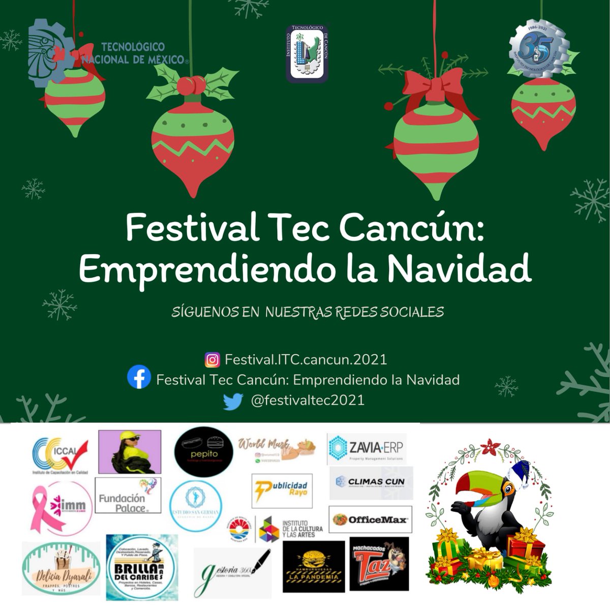 ¡Síguenos en nuestras redes sociales para no perderte ninguna de nuestras próximas actualizaciones! ✨🎄🪅
#Cancún #FestivalNavideño #Cultura #Innovación #Emprendedores #ITecnológicoDeCancún  🥳🥳