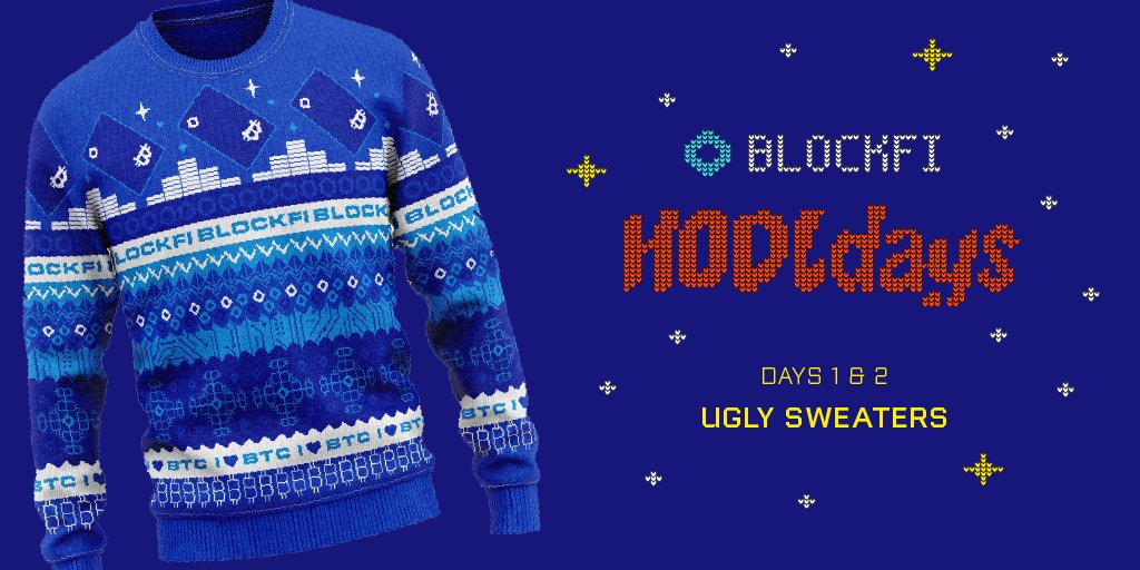 Happy #BlockFiHODLdays🎄

In the spirit of giving, we’re gifting 50 people with an ugly sweater.

Want one?

RT this post with #BlockFiHODLdays and #Sweepstakes for a chance to win. Terms apply. See thread for details.