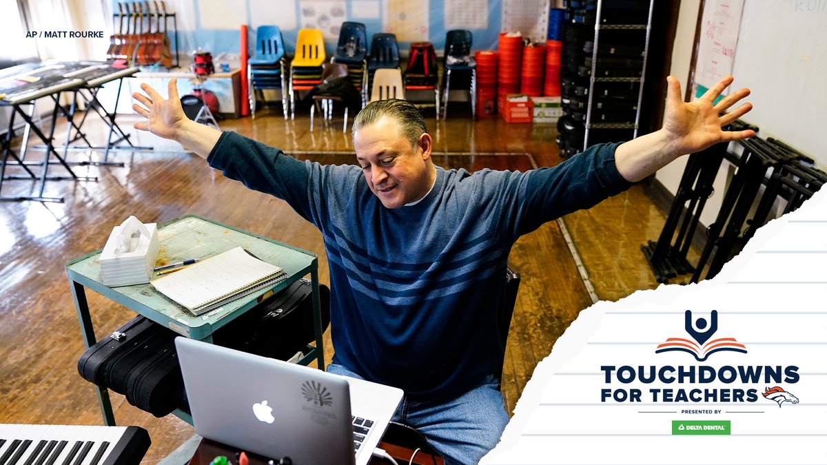 DeltaDentalCO's tweet photo. Do you know a teacher that goes beyond the 🔤s of teaching? 

Today is your last chance to nominate a Colorado educator who goes the extra yard to be recognized in the fall @Broncos and Delta Dental of Colorado #TouchdownsForTeachers cohort. 

🍎https://t.co/DYj7184tQW https://t.co/OynxEy6E72