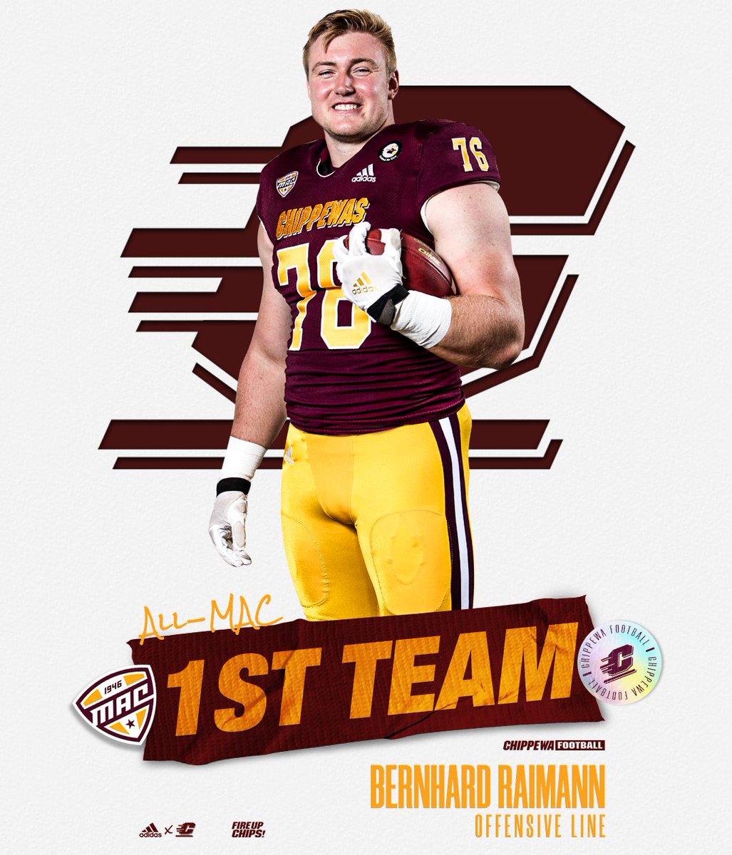 Central Michigan Football (@cmu_football) on Twitter photo Congrats Bernhard‼️‼️
#FireUpChips 🔥⬆️ 🏈 | <a href="/BernhardRaimann/">Bernhard Raimann</a> Congrats Bernhard‼️‼️
#FireUpChips 🔥⬆️ 🏈 | <a href="/BernhardRaimann/">Bernhard Raimann</a>