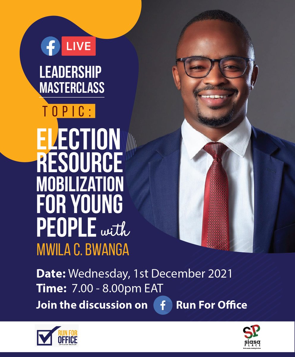 siasaplace's tweet photo. Join the leadership masterclass on FB live happening now through this link: https://t.co/d6oy6ARY4I
Learn more on election resource mobilisation for those want to run for positions of leadership with Mwila Bwanga
#RunForOfficeKe https://t.co/h9bjlRPZZI