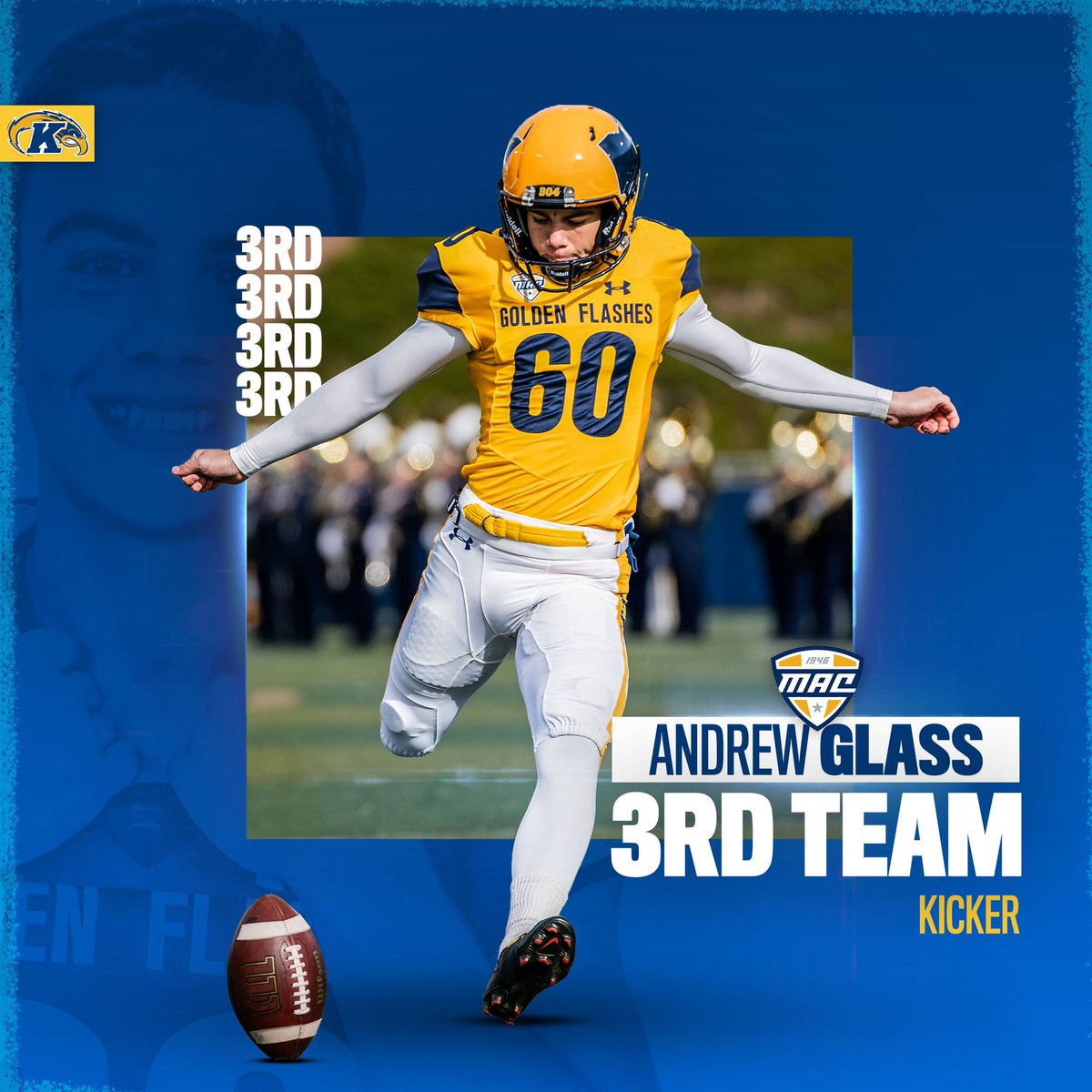 KentStFootball's tweet photo. Congratulations to @ClassyGlassy4 on being named on @MACSports All Conference 𝟯𝗥𝗗 𝗧𝗘𝗔𝗠!

#FlashFAST⚡️| #BeTheAlpha🦅 https://t.co/fag4BHQavg