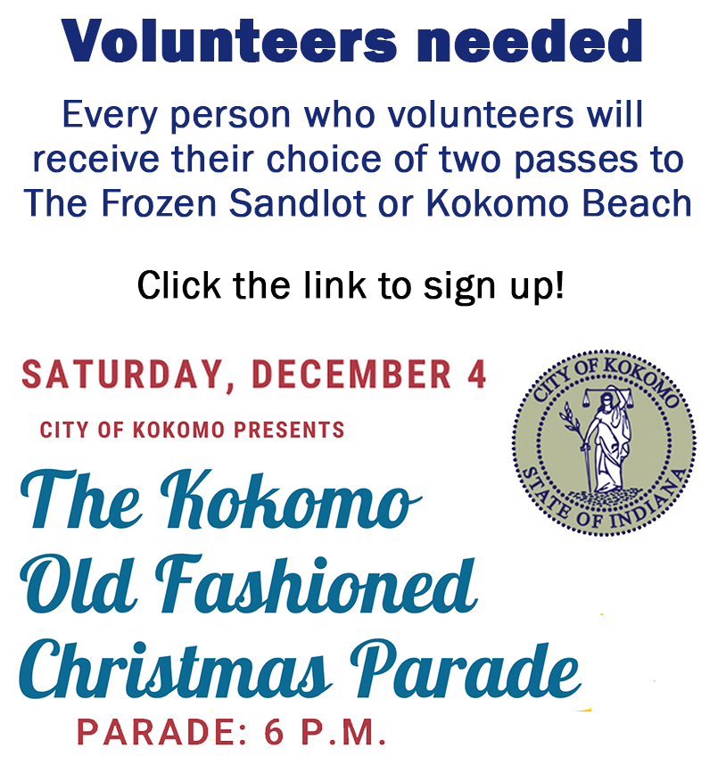The City of Kokomo needs help conducting the Kokomo  Christmas Parade on Saturday. We need people to be Parade Area leaders  to check in floats &amp; queue them.  Click below for information. If you have any questions, contact Susan Alexander at 765-210-6507
volunteersignup.org/7WMLH