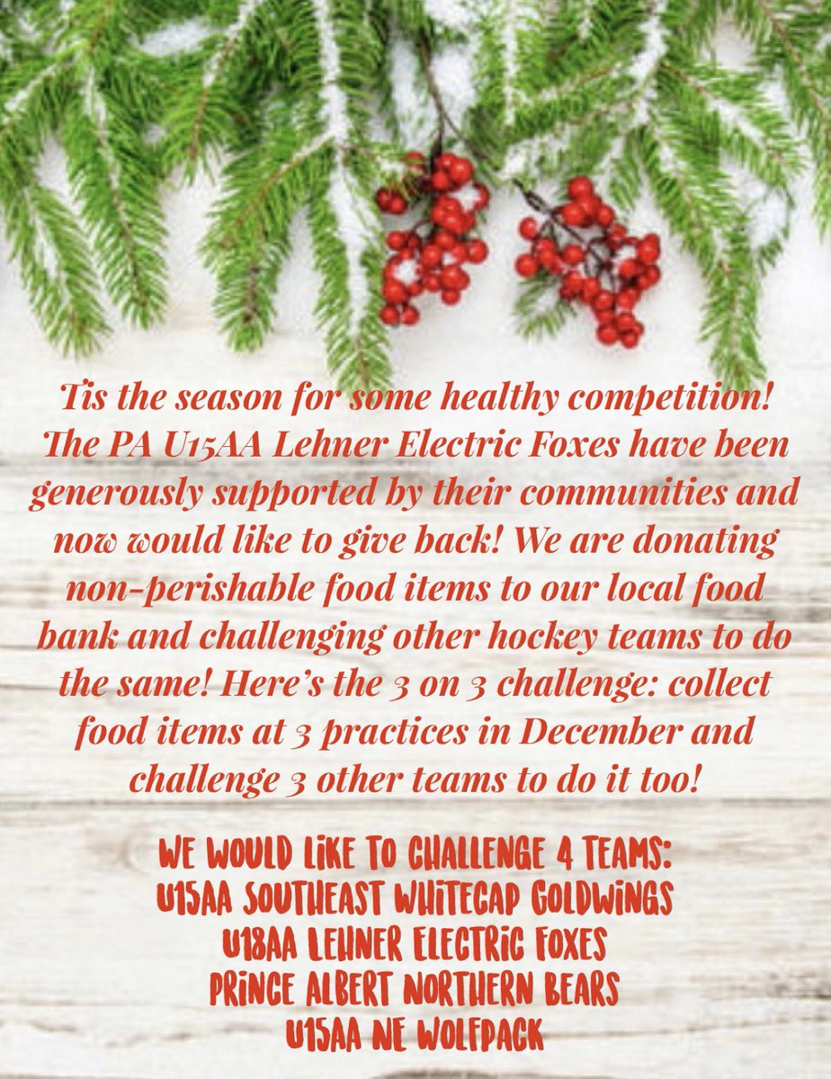 Thank you <a href="/female_aa/">Warman Female U15 AA</a> for the challenge! We accept and challenge 
<a href="/goldwings_u15AA/">SE Whitecap GOLDWINGS U15AA</a> 
<a href="/PaFoxes/">PA U18AA Lehner Electric Foxes</a> 
<a href="/PABears/">Mann-Northway Northern Bears Female AAA</a> 
@NEWolfpack