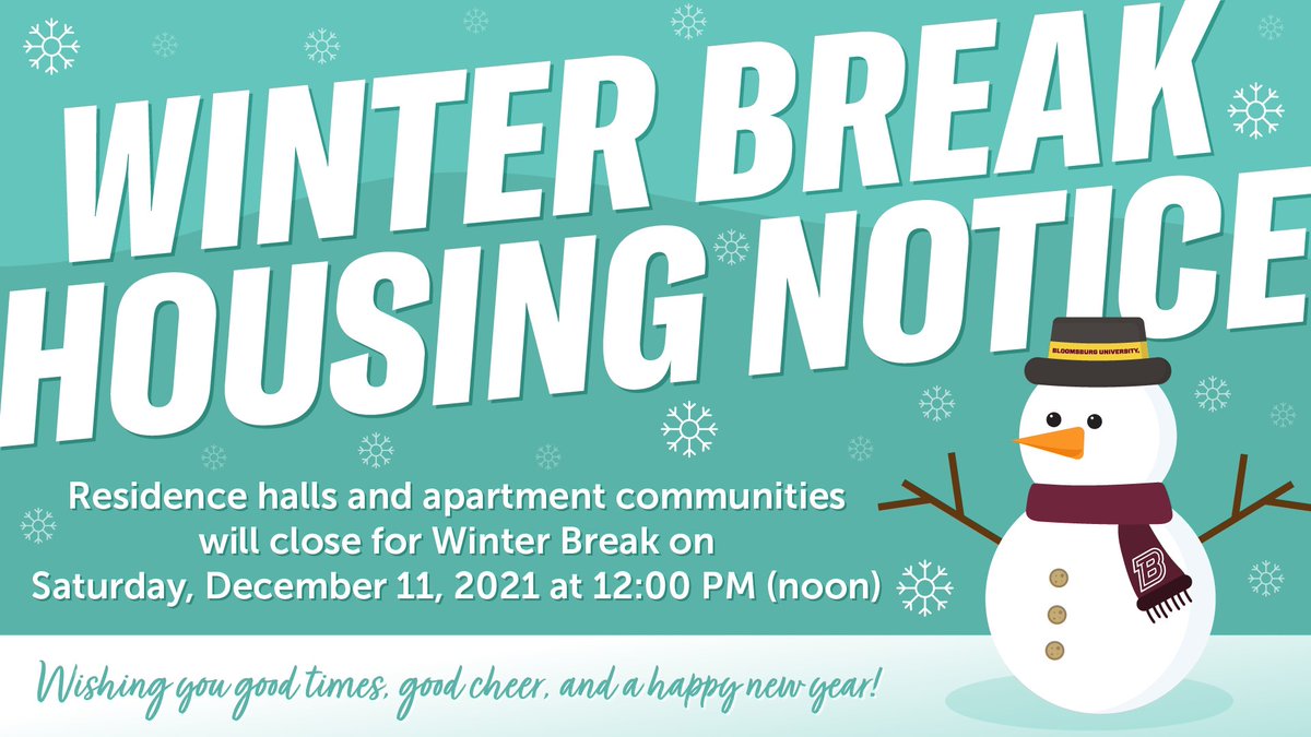 CUbloom_ResLife's tweet photo. Residence halls and apartment communities will close for winter break on Saturday, December 11, 2021 at 12:00 PM (noon).
For additional information about winter break closing and Spring 2022 Move-In visit https://t.co/dEf2okBSvf #LifeAtBU #HuskiesLiveHere ๐พ https://t.co/YnjU54tzeE