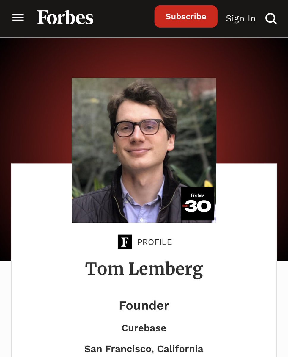 BConnollyCCC's tweet photo. My son Tom Lemberg made the Forbes 30 Under 30 List in the healthcare field. I am so proud of his accomplishments and those of the company he founded—Curebase. 

 #healthcare #Curebase #clincaltrials #decentralizedclinicaltrials https://t.co/SyLnIIN3Oi
