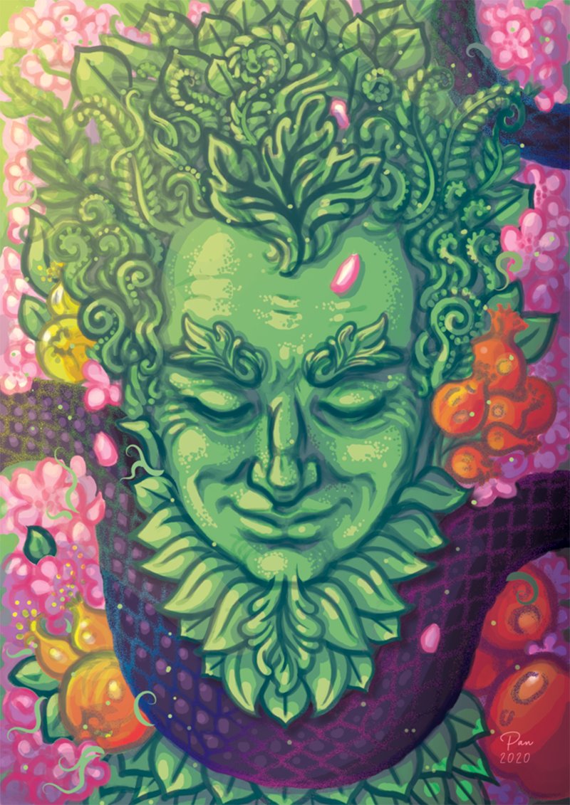 🌿🌱🍃🍎🌸I can finally unveil my Garden of Eden/Greenman Aziraphale done for <a href="/starlightzines/">Good Omens Oracle Deck @ Production</a>! #GoodOmens #ineffablehusbands #ineffablehusbandsfanart