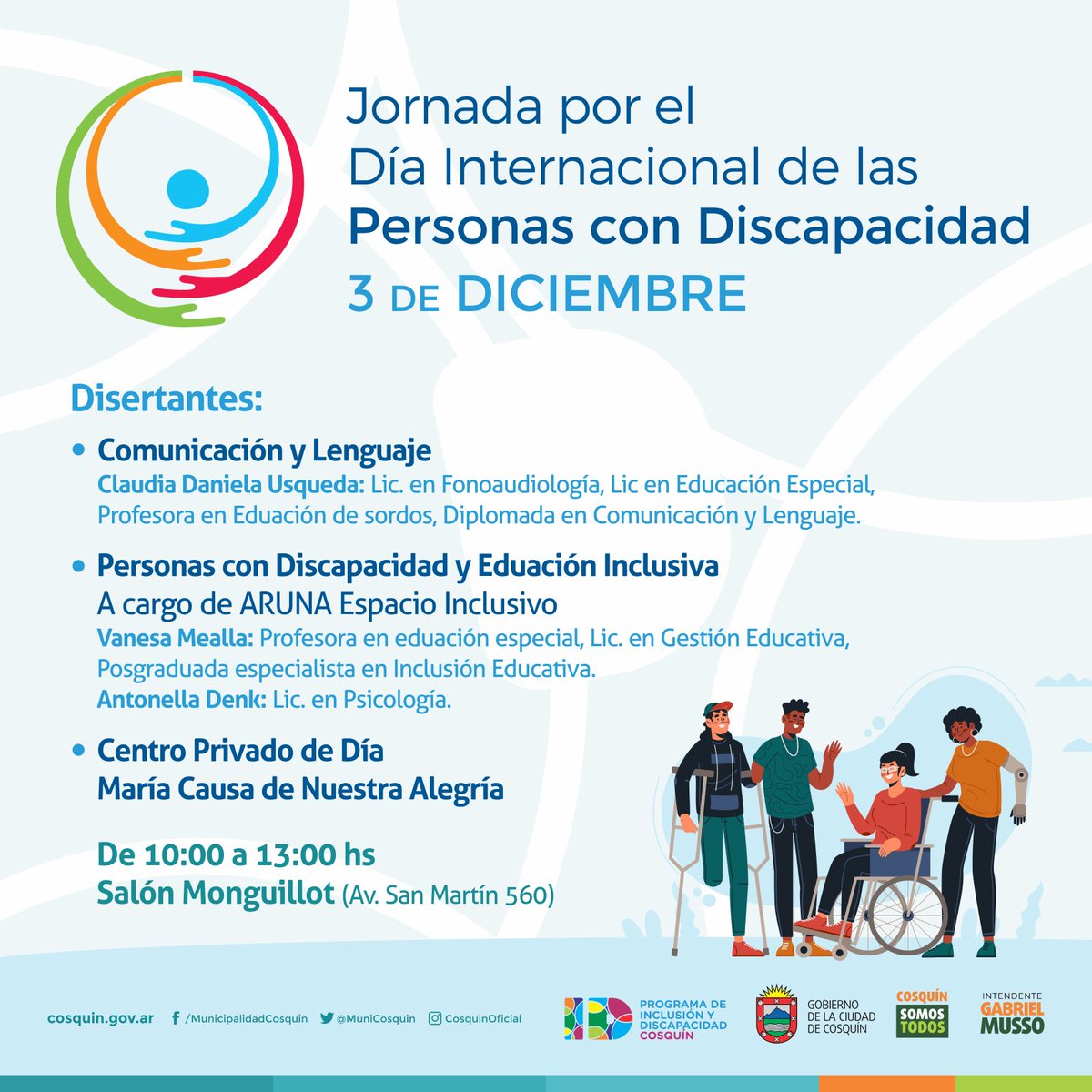 ➡️El Programa Municipal de Inclusión y Discapacidad invita a la comunidad a la Jornada por el Día Internacional de las Personas con Discapacidad. 

☑️Compartiremos la experiencia de profesionales que se suman a este encuentro.