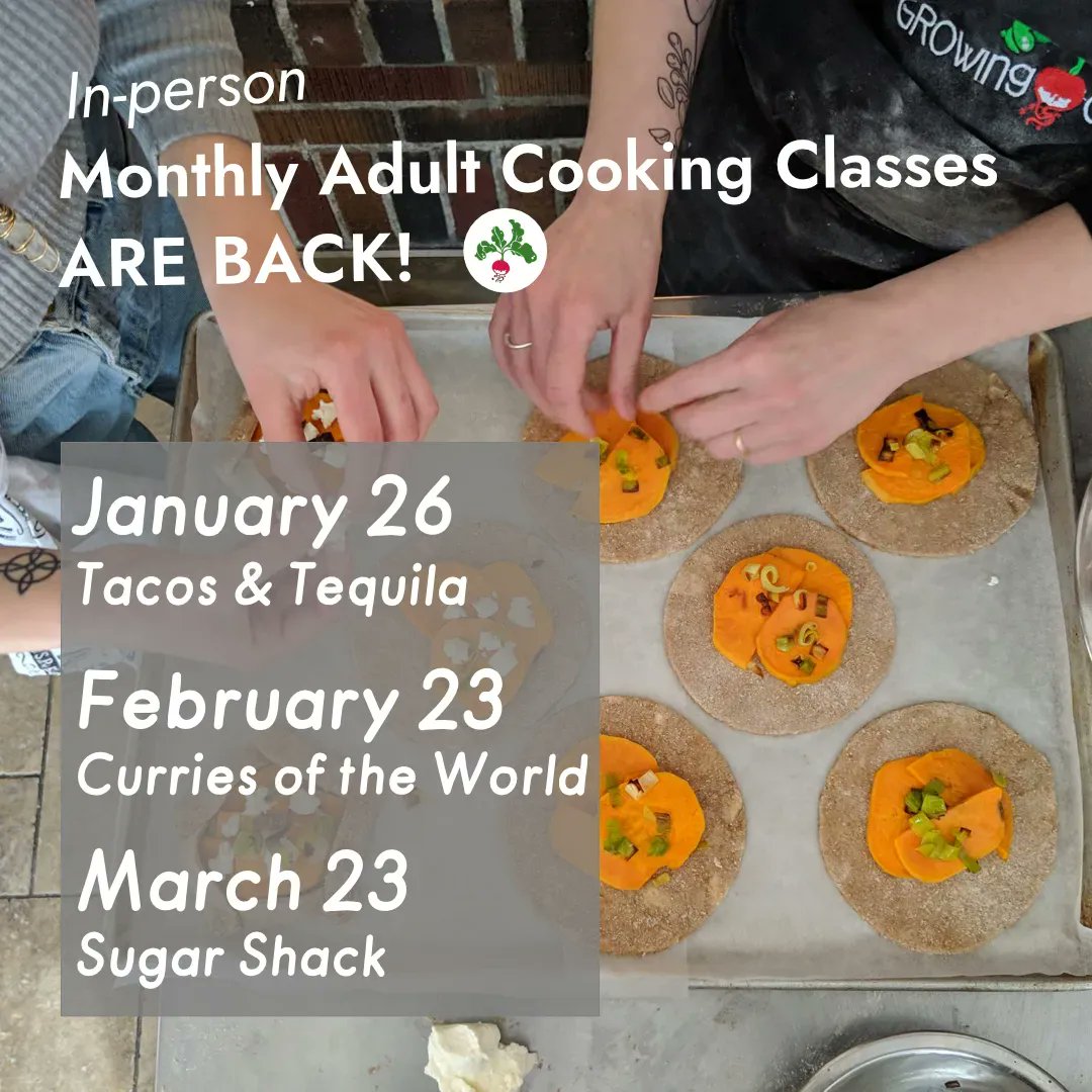 Monthly Adult Cooking Classes are back &amp; better than ever! 🔪 

Tickets include a 2 and half-hour interactive cooking class, a seasonally inspired meal and a donation which helps fund two children to participate in our public programming! 

buff.ly/3rnFj5q