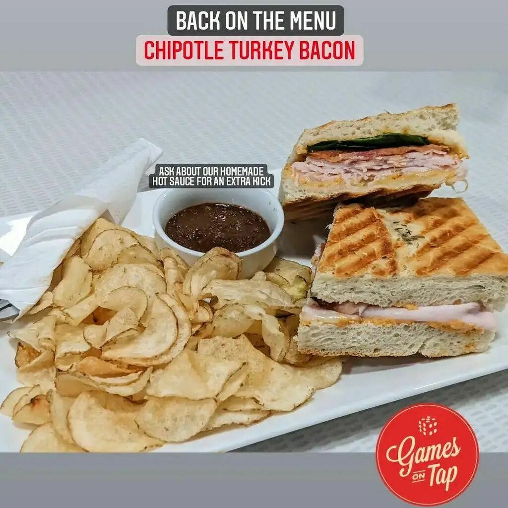 GamesOnTap's tweet image. Lots of customers were asking about the Chipotle Turkey Bacon Panini when we opened back up. It's finally back! Come and get it.

#explorekw #explorewr #waterlooregion #food #sandwiches #boardgamecafe #hotsauce #goodeats #thingstodoinkw #thingstodo instagr.am/p/CW8lwi_AzRX/