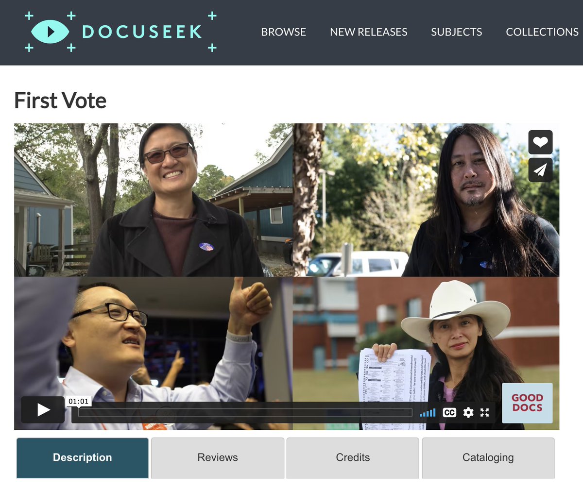 The @GoodDocs Collection has launched on <a href="/Docuseek2/">Docuseek2</a> ✨✨ So excited to have <a href="/FirstVoteFilm/">First Vote Film</a> in the collection docuseek2.com/gd-fv 🗳🗳️