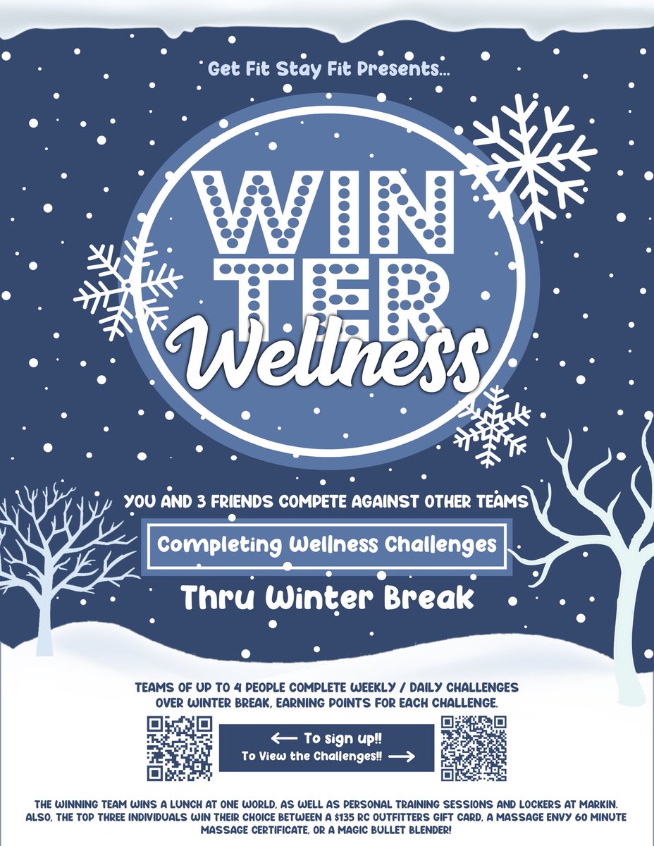 Register for GFSF’s Winter Wellness today! You and 3 friends compete against other teams to complete the most wellness challenges over winter break! See flier for more details and email bugetfitstayfit@gmail.com for any questions!
