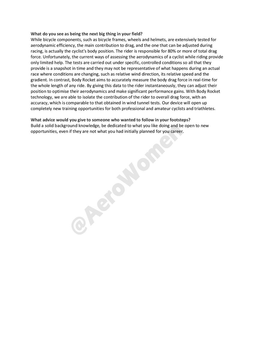AeroWomen's tweet image. Meet Dr Anna Cibinel, Performance Data Analyst at @BodyRocketCC. Anna is applying data analysis &amp;amp; machine learning techniques for aerodynamic field tests of a novel instantaneous drag measurement technology #WomeninSTEM #WomensCycling #WomeninTech