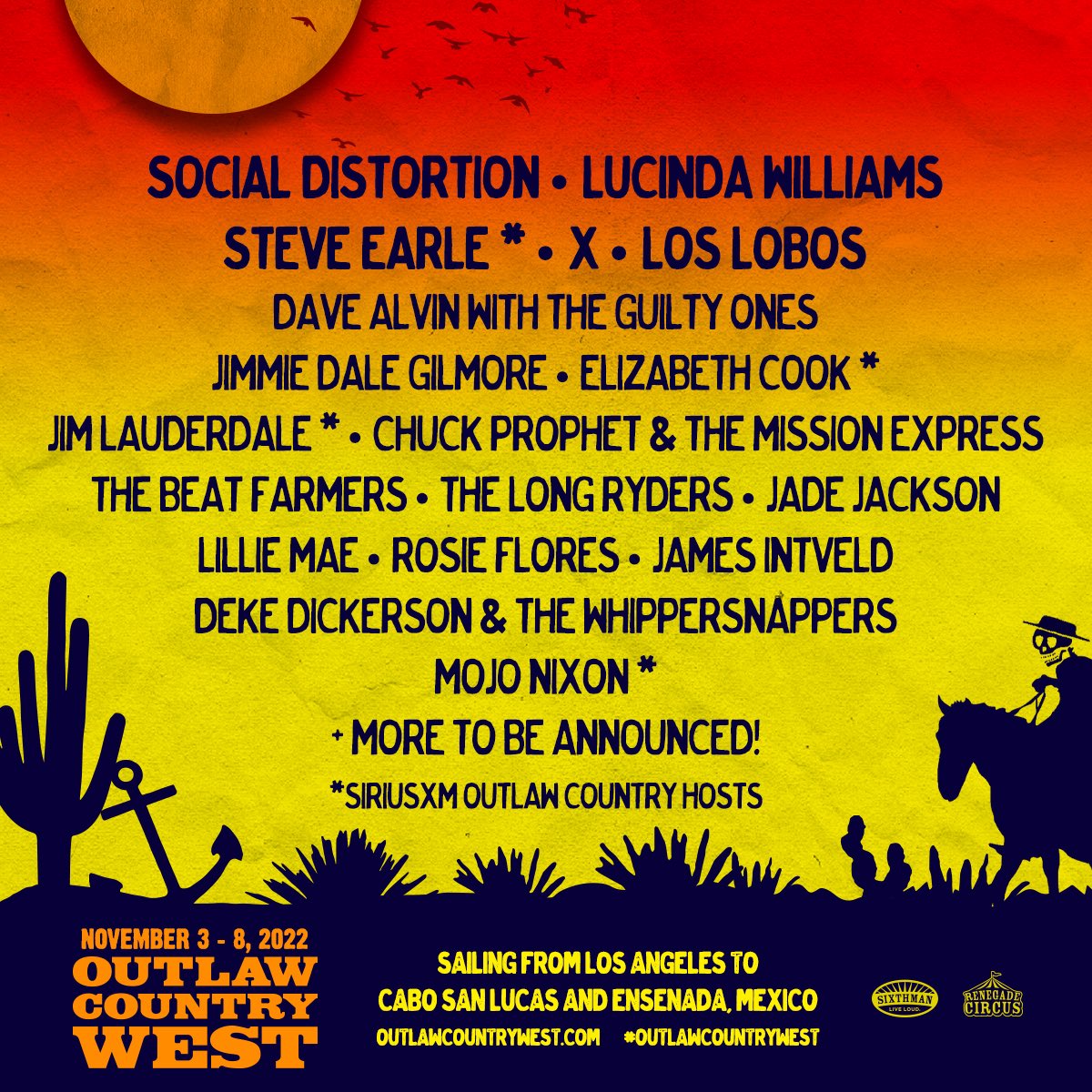 I’m so excited to be playing the first-ever Outlaw Country West festival, cruising the Pacific from Los Angeles to Cabo San Lucas and Ensenada, Mexico, Nov. 3-8, 2022 ✨ Get onboard now and join the pre-sale at OutlawCountryWest.com