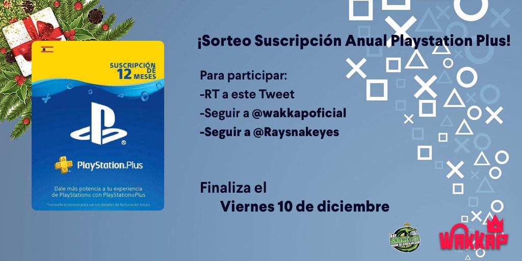 Raysnakeyes's tweet photo. ⭐️¡SORPRESA NUEVO #SORTEO NAVIDAD!⭐️🧑‍🎄

Una vez más puedes conseguir una suscripción PS PLUS de 12 meses GRATIS. 💛

Para participar:

🔁Dar RT a este tweet.
➡️Seguir a @wakkapoficial &amp; @Raysnakeyes

😋¡Mucha suerte!😋Se conocerá al ganador/a el día 10 de Diciembre. https://t.co/gdPlAAgefO