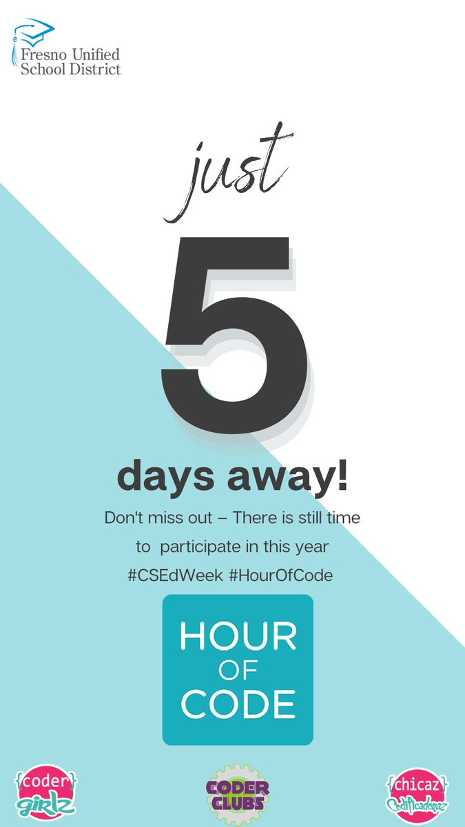 Fresno Unified CoderGirlz (@fusdcodergirlz) on Twitter photo Hey, <a href="/fresnounified/">Fresno Unified</a> friends and family!!! We are only 5 days away from this year's #CSEdWeek #HourOfCode. Are you as excited as we are??? 😬😊🤓😎🥳
#FUSDCoderClubs #FUSDCoderGirlz #FUSDChicazCodificadoraz #FUSDMinecraftEsports #TournamentOfTechnology #ClubRED Hey, <a href="/fresnounified/">Fresno Unified</a> friends and family!!! We are only 5 days away from this year's #CSEdWeek #HourOfCode. Are you as excited as we are??? 😬😊🤓😎🥳
#FUSDCoderClubs #FUSDCoderGirlz #FUSDChicazCodificadoraz #FUSDMinecraftEsports #TournamentOfTechnology #ClubRED
