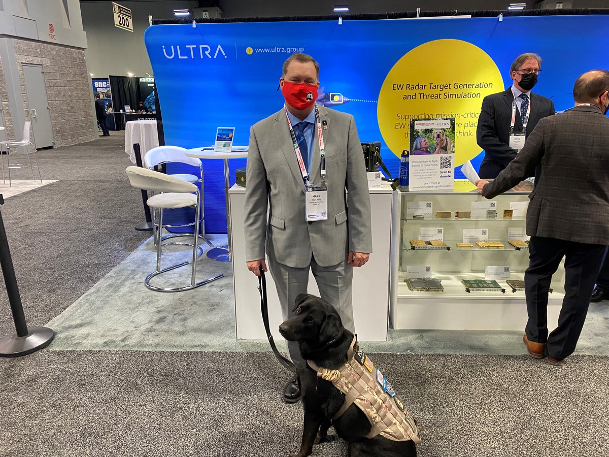 AmericanHumane's tweet image. Ultra is a sponsor of our #Pups4Patriots program, providing lifesaving service dogs for #veterans in need. U.S. Army Veteran Mark and his service dog, Georgi, are at Ultra’s booth for #AOC2021! Stop by to say hello and learn more about our partnership. @AOCrows @UltraElec_Group