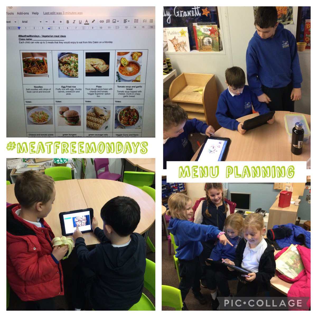 whitegateeco's tweet photo. 🍅🥬🥕🌽 Eco-Club have been busy researching different vegetarian meals we could have at school for #meatfreemonday. We’ve narrowed down the list to 12 potential meals for Whitegate to vote on. Voting will start in each class next week! 🌽🥕🥬🍅 @SchoolWhitegate https://t.co/d7Jz3ljkUX