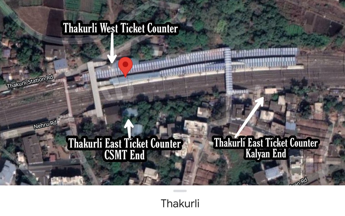 <a href="/srdcmmumbaicr/">Sr DCM, Mumbai, CR</a> <a href="/Central_Railway/">Central Railway</a> <a href="/drmmumbaicr/">DRM Mumbai CR</a> <a href="/RailMinIndia/">Ministry of Railways</a> <a href="/ShivajiIRTS/">Shivaji M Sutar</a> <a href="/AshwiniVaishnaw/">Ashwini Vaishnaw</a> <a href="/AmhiDombivlikar/">/आम्ही डोंबिवलीकर 💕 KDMC</a> Thanks for the update but for Thakurli East passengers it is very difficult and time consuming to access ticket counter located at KYN End

Refer attached map image &amp; share your views. 

Any tentative timeline for opening Thakurli East ticket counter (CSMT End)

<a href="/Mumbaitrainupd8/">Mumbaitrainupdates™🐦🇮🇳</a>