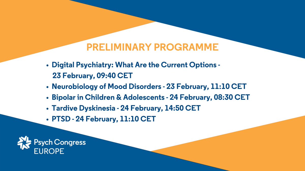 At #PsychEurope2022 we will offer an informative and exciting scientific programme that will highlight the areas of substantial recent progress in the field of practical #psychopharmacology. Here are just a few intriguing sessions!
👉 Full programme here:bit.ly/3nK3ZCO