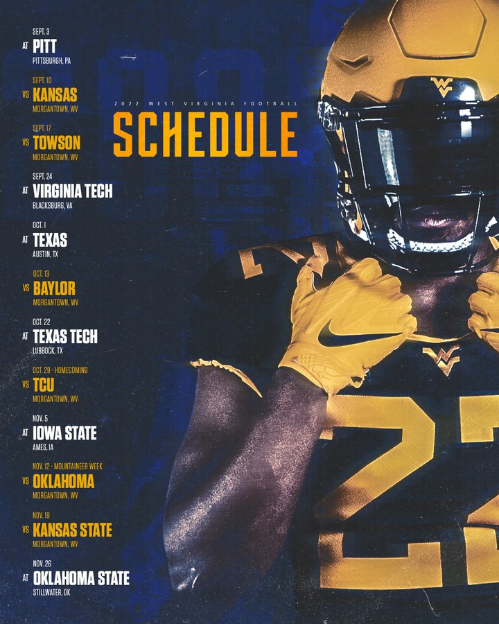 Wvu 2023 Calendar Wvu Releases 2022 Football Schedule: Rivalry Vs. Pitt Returns, League Play  Begins Early | Wboy.com